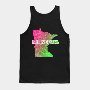 Colorful mandala art map of Minnesota with text in pink and green Tank Top